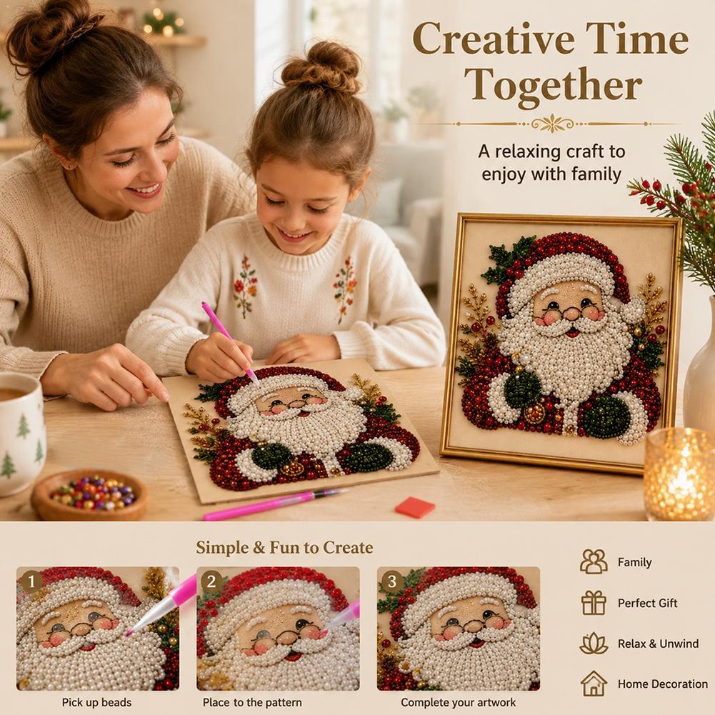 Resin Art Decor - ชุดงานฝีมือ DIY ภาพปักลูกปัดรูปซานตาคลอสคริสต์มาส พร้อมกรอบตกแต่งผนัง ของขวัญคริสต์มาสสำหรับเด็กและผู้ใหญ่