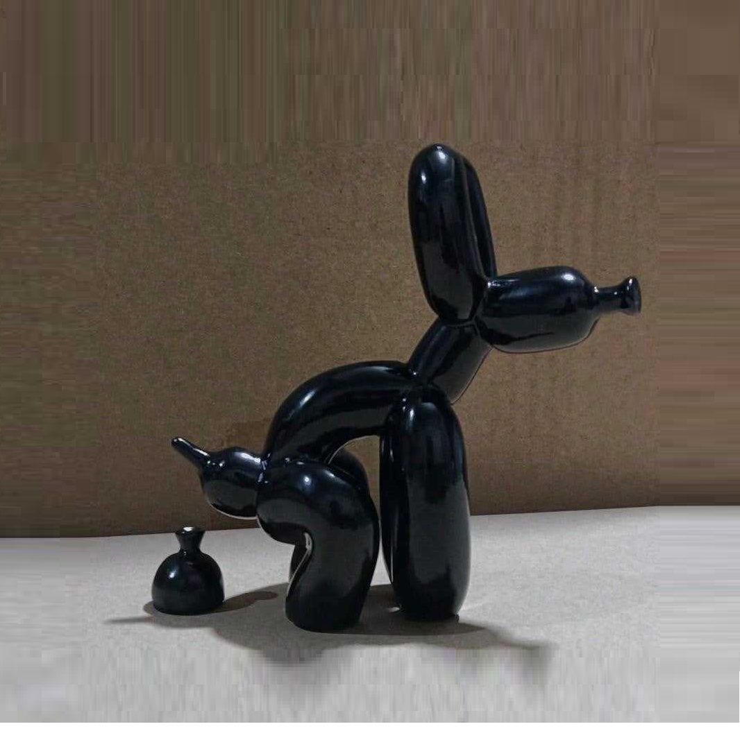 Resin Art With Wood - Modern Art Squat บอลลูนสุนัขรูปปั้นตกแต่งสัตว์เหมาะสําหรับภายในห้องนั่งเล่นบ้านไร่ห้องนอนสํานักงานตู้ไม้