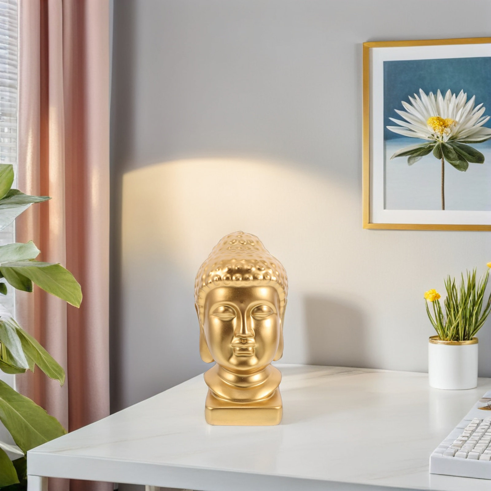 Resin Art Decor - รูปปั้นศีรษะพระพุทธรูปเรซิน งานประติมากรรมที่ประณีตและสง่างาม เหมาะสำหรับตกแต่งห้องนั่งเล่น ทางเข้าบ้าน หรือใช้ในการทำสมาธิ ตกแต่งบ้านตามหลักฮวงจุ้ยและเสริมพลังจิตวิญญาณ