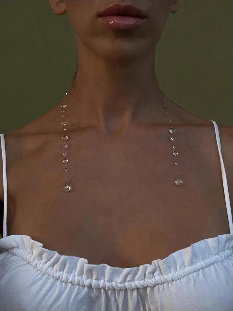 Resin Art Necklace - WJFH-ARTS สร้อยคอซีรีส์ทรงกลมแบนใสลายหยดน้ำ งานแฮนด์เมดจากเรซิน ของขวัญสร้างสรรค์สำหรับผู้หญิงและเพื่อน