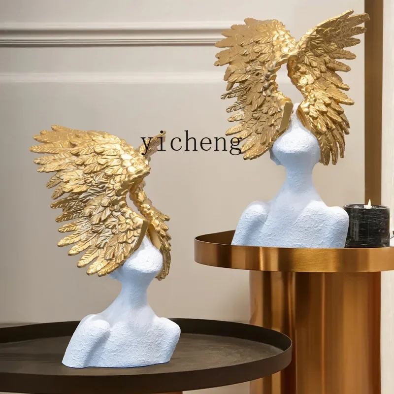 Resin Art Decor - ของตกแต่งรูปปีกนางฟ้าสไตล์โมเดิร์นเรียบหรู สำหรับห้องนั่งเล่น ทางเข้าบ้าน ของตกแต่งบ้าน ของตกแต่งสวนขนาดเล็ก