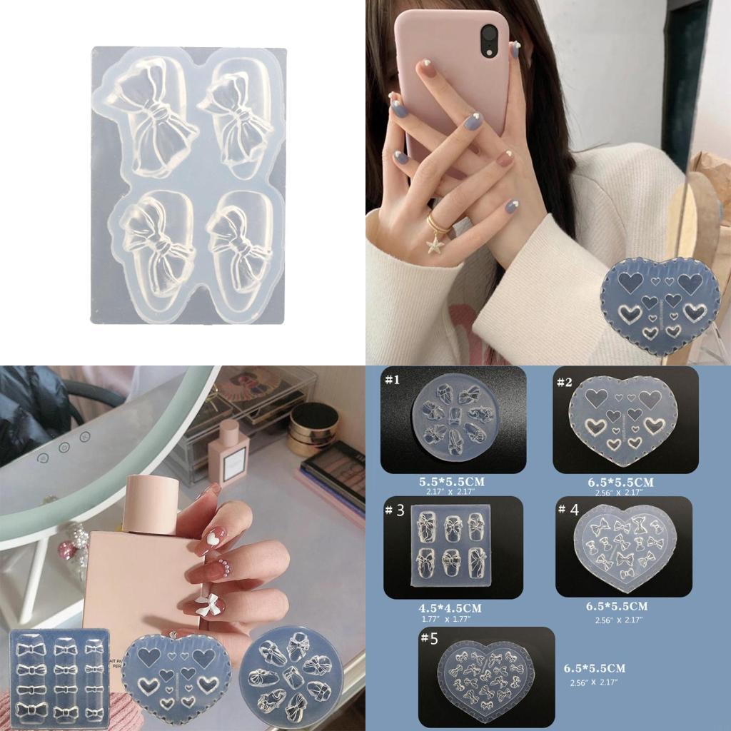 Resin Art Templates Free - ซิลิโคนเล็บแกะสลักหล่อแม่พิมพ์เล็บเครื่องมือ 3D Miniature Bowknot แม่พิมพ์เล็บลายนูนเครื่องมือสำหรับหญิง