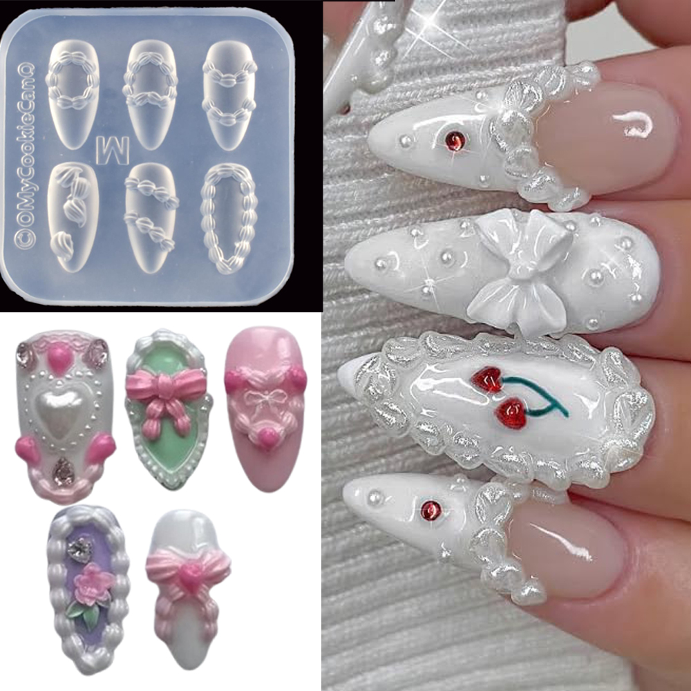 Resin Art Templates Free - แม่พิมพ์ซิลิโคนสำหรับทำเล็บลายครีมฝรั่งเศส 3 มิติ 1 ชิ้น ลายโซ่ครีมแบบนูน