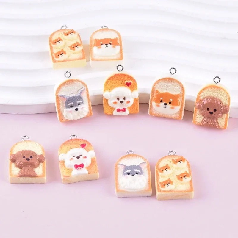 Resin Art Decor - จี้เรซิ่นรูปสุนัขขนมปังปิ้งน่ารัก 10 ชิ้น จี้รูปสัตว์การ์ตูน อุปกรณ์งานฝีมือ DIY