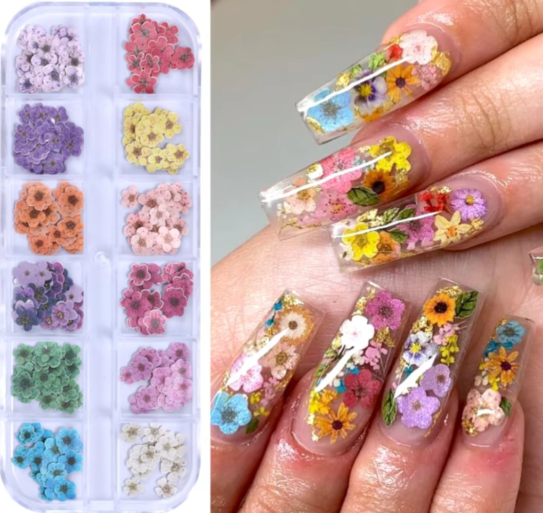 Resin Art With Wood - สติ๊กเกอร์ตกแต่งเล็บลายดอกเดซี่ขนาดเล็ก 12 ชิ้น แบบ 3D สีสันสดใส