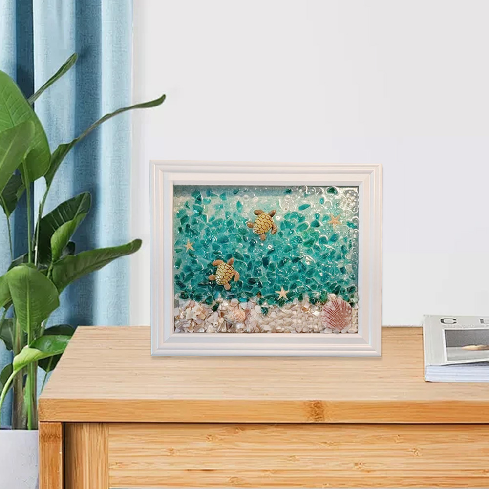 Resin Art Beach Theme - ชุดอุปกรณ์ศิลปะจากแก้วทะเล ชุดงานศิลปะและงานฝีมือจากแก้วทะเล DIY กรอบรูปธีมทะเล ชุดศิลปะชายหาดจากเรซินสำหรับตกแต่งบ้านและสำนักงาน