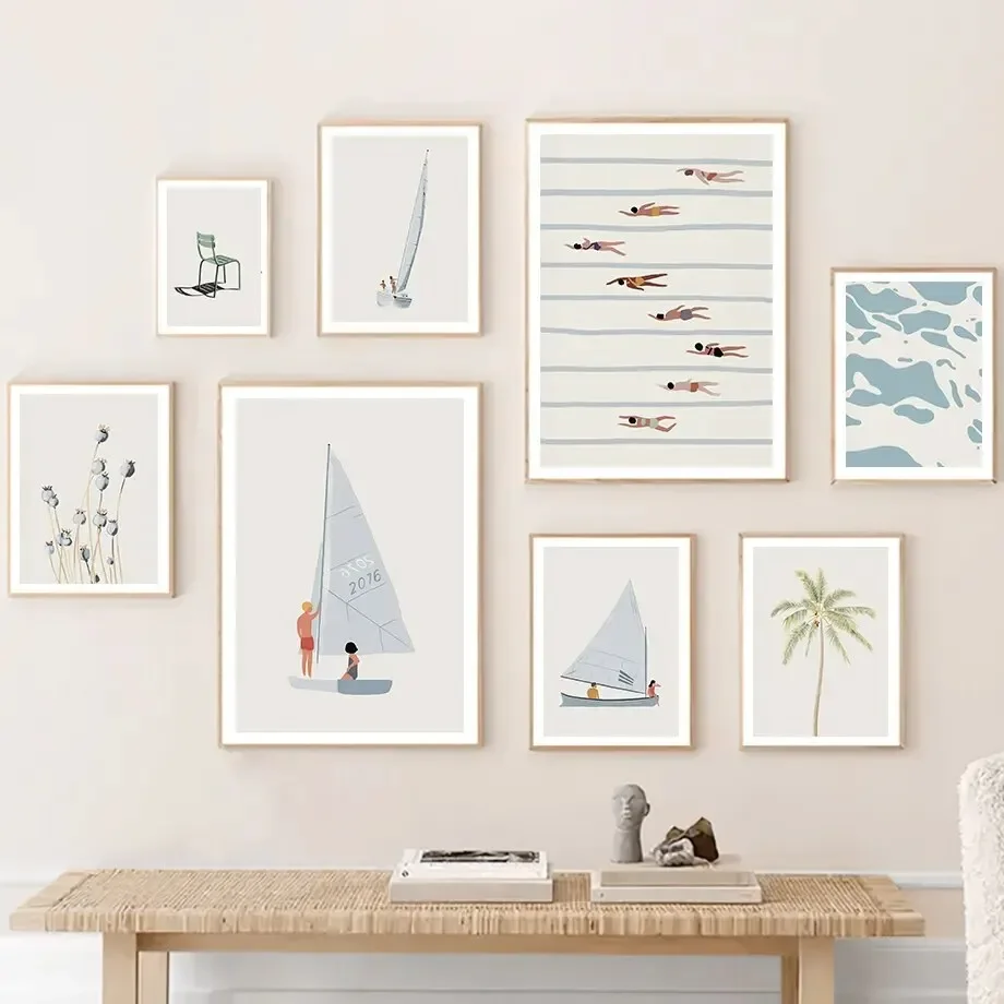 Resin Art Beach Theme - โปสเตอร์และภาพพิมพ์ลายดอกไม้สไตล์มินิมอลธีมชายหาดและมหาสมุทร สำหรับตกแต่งห้องนั่งเล่น