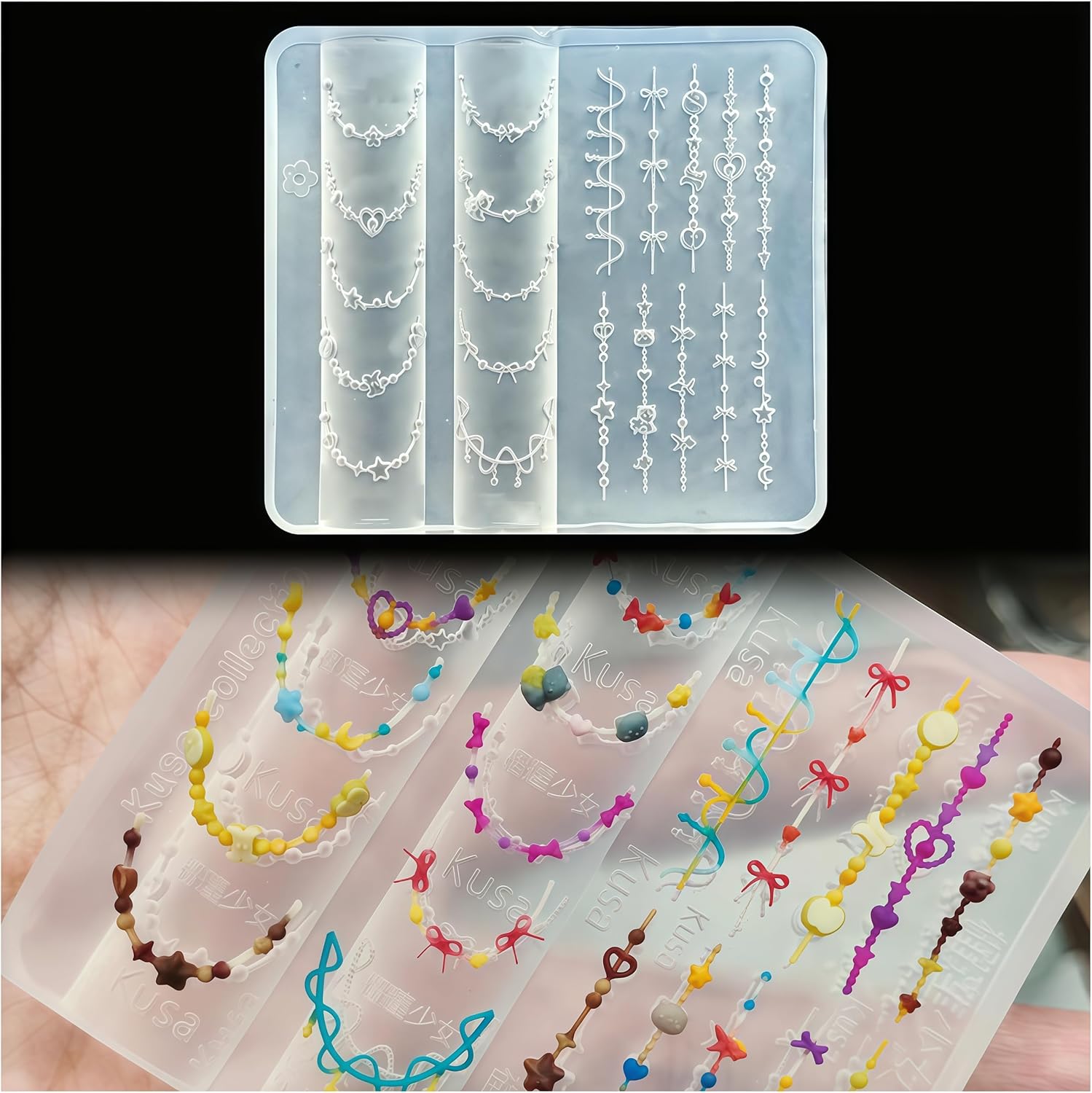 Resin Art Necklace - แม่พิมพ์ซิลิโคนสำหรับทำสร้อยลูกปัด 3 มิติ สำหรับตกแต่งเล็บ เจล งานศิลปะ