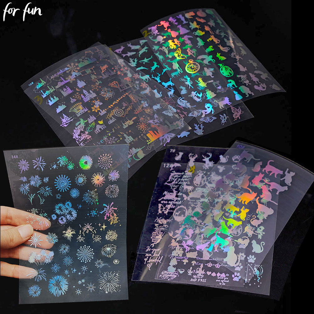 Resin Art Decor - สำหรับความสนุก1ชิ้นสติกเกอร์ตกแต่งเลเซอร์แบบทำมือสำหรับแม่พิมพ์ซิลิโคนเรซิน3D เติมเล็บสติกเกอร์สมุดภาพตกแต่งแฮนด์เมด