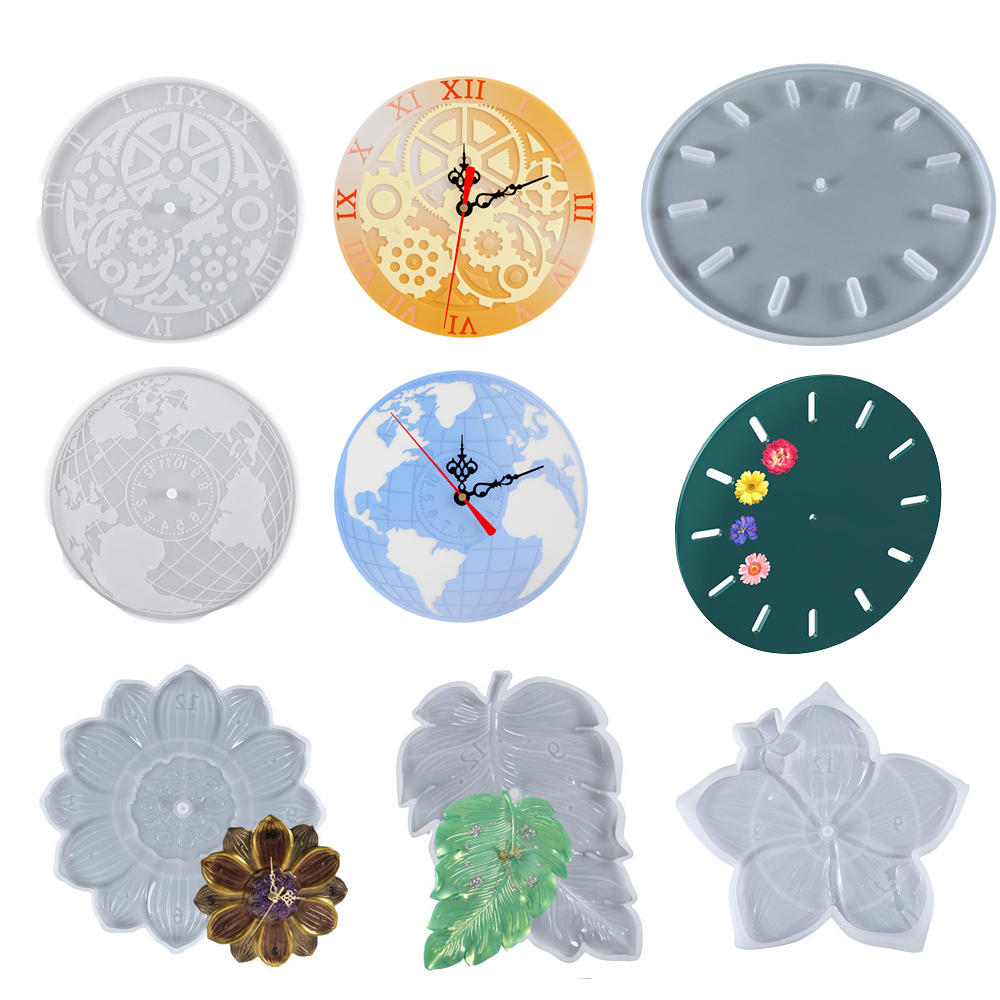 Resin Art World - แผนที่โลก Lotus Leaf SAKURA นาฬิกาเกียร์ผนังนาฬิกาแม่พิมพ์ซิลิโคนสําหรับอีพ็อกซี่เรซิ่น Office