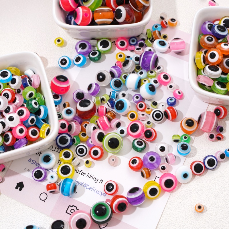 Resin Art Necklace - ลูกปัดเรซินรูปตาปีศาจขนาด 12 มม. 25 ชิ้น หลากสี