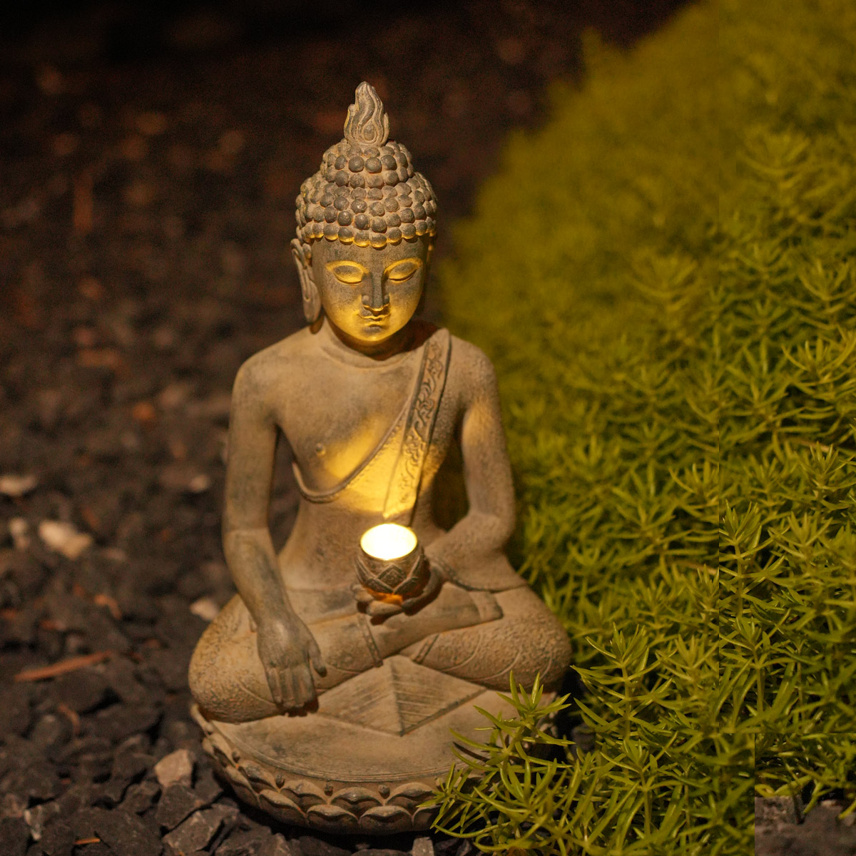 รูปปั้นพระพุทธรูปพลังงานแสงอาท - Resin Art India บทวิจารณ์และราคา